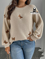 Suéter de Tricô com Borboletas — uma peça perfeita para aquecer com charme nos dias frios. Plus Size Várias Cores