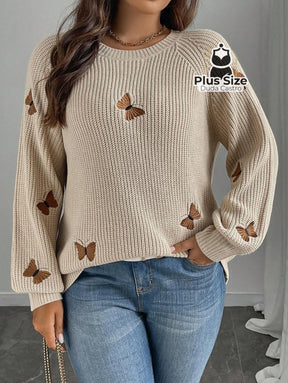 Suéter de Tricô com Borboletas — uma peça perfeita para aquecer com charme nos dias frios. Plus Size Várias Cores