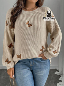 Suéter de Tricô com Borboletas — uma peça perfeita para aquecer com charme nos dias frios. Plus Size Várias Cores Caqui
