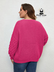 Suéter de Tricô com Manga Trabalhada em Várias Cores Plus Size Suéter de Tricô com Manga Trabalhada em Várias Cores