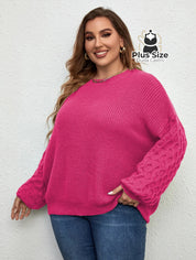 Suéter de Tricô com Manga Trabalhada em Várias Cores Plus Size Suéter de Tricô com Manga Trabalhada em Várias Cores