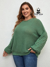 Suéter de Tricô com Manga Trabalhada em Várias Cores Plus Size Suéter de Tricô com Manga Trabalhada em Várias Cores