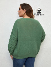 Suéter de Tricô com Manga Trabalhada em Várias Cores Plus Size Suéter de Tricô com Manga Trabalhada em Várias Cores
