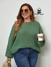 Suéter de Tricô com Manga Trabalhada em Várias Cores Plus Size Suéter de Tricô com Manga Trabalhada em Várias Cores