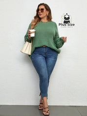Suéter de Tricô com Manga Trabalhada em Várias Cores Plus Size Suéter de Tricô com Manga Trabalhada em Várias Cores