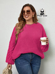 Suéter de Tricô com Manga Trabalhada em Várias Cores Plus Size Suéter de Tricô com Manga Trabalhada em Várias Cores