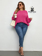 Suéter de Tricô com Manga Trabalhada em Várias Cores Plus Size Suéter de Tricô com Manga Trabalhada em Várias Cores