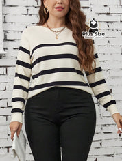 Suéter em Viscose e Poliamida com Listras Tradicional Plus Size Suéter em Viscose e Poliamida com Listras Tradicional