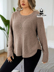 Suéter Gola Redonda Manga Longa Plus Size para Outono e Inverno Suéter Gola Redonda Manga Longa Plus Size para Outono e