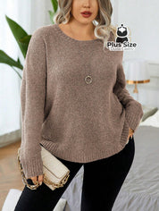 Suéter Gola Redonda Manga Longa Plus Size para Outono e Inverno Suéter Gola Redonda Manga Longa Plus Size para Outono e