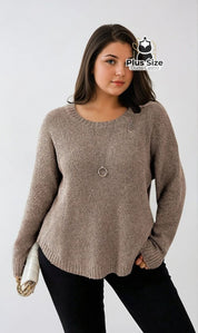 Suéter Gola Redonda Manga Longa Plus Size para Outono e Inverno G Suéter Gola Redonda Manga Longa Plus Size para Outono