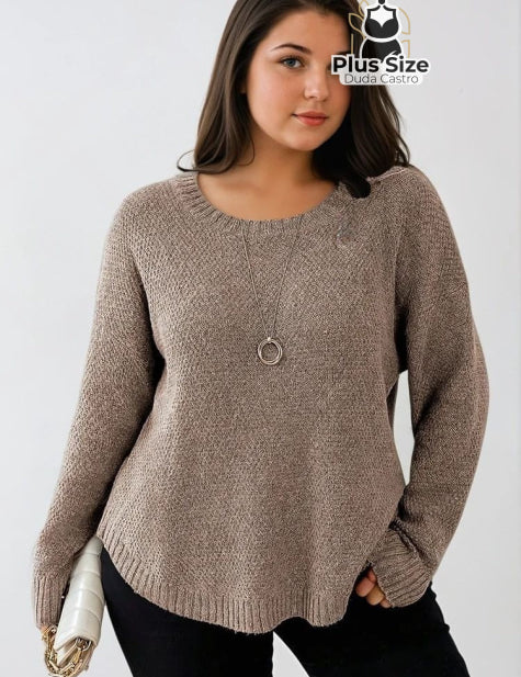 Suéter Gola Redonda Manga Longa Plus Size para Outono e Inverno G Suéter Gola Redonda Manga Longa Plus Size para Outono
