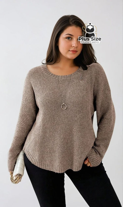 Suéter Gola Redonda Manga Longa Plus Size para Outono e Inverno G Suéter Gola Redonda Manga Longa Plus Size para Outono