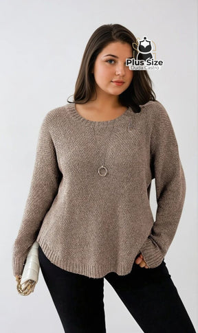 Suéter Gola Redonda Manga Longa Plus Size para Outono e Inverno G Suéter Gola Redonda Manga Longa Plus Size para Outono