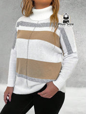 Suéter Inverno Elegante em Lã Penteada com Listras Contrastantes Suéter Inverno Elegante em Lã Penteada com Listras