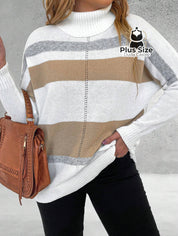 Suéter Inverno Elegante em Lã Penteada com Listras Contrastantes Suéter Inverno Elegante em Lã Penteada com Listras