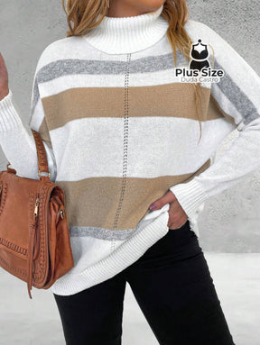 Suéter Inverno Elegante em Lã Penteada com Listras Contrastantes Suéter Inverno Elegante em Lã Penteada com Listras