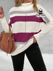 Suéter Inverno Elegante em Lã Penteada com Listras Contrastantes Suéter Inverno Elegante em Lã Penteada com Listras