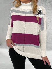 Suéter Inverno Elegante em Lã Penteada com Listras Contrastantes Rosa / G Suéter Inverno Elegante em Lã Penteada com