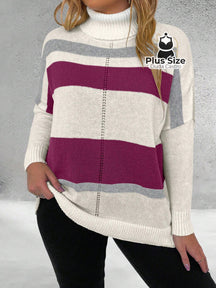 Suéter Inverno Elegante em Lã Penteada com Listras Contrastantes Rosa / G Suéter Inverno Elegante em Lã Penteada com