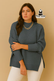 Suéter Plus Size Trama de Luxo – Gola Alta e Textura Premium com Punhos Canelados Suéter Plus Size Trama de Luxo – Gola