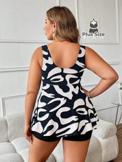 Tankini Clássico Com Cordão De Ajuste Short Plus Size