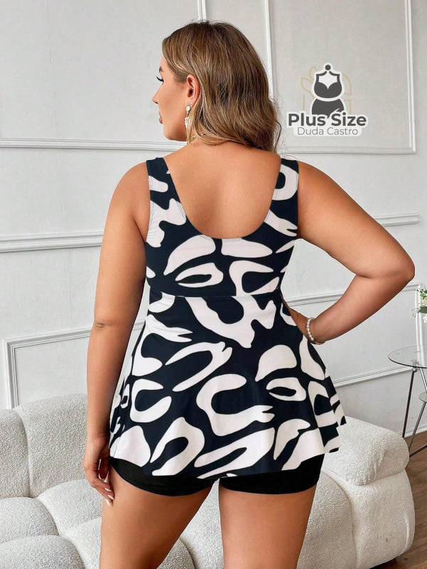 Tankini Clássico Com Cordão De Ajuste Short Plus Size
