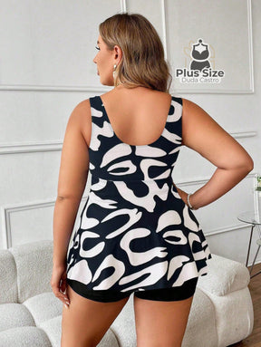 Tankini Clássico Com Cordão De Ajuste Short Plus Size