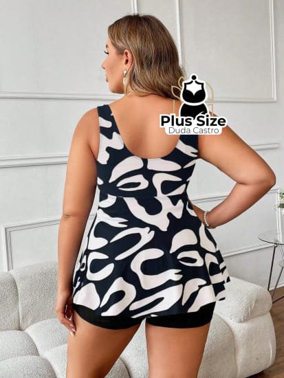 Tankini Clássico Com Cordão De Ajuste Short Plus Size