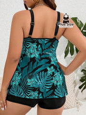 Tankini De Blusa Soltinha E Short Liso Plus Size
