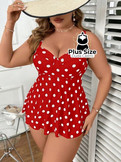 Tankini De Bolinhas Meia Taça Plus Size