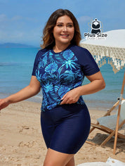 Tankini De Shortinho Liso E Blusa Meia Manga
