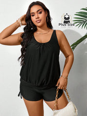 Tankini Liso Decote U E Short Com Detalhe Franzido