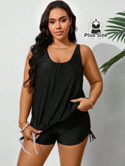 Tankini Liso Decote U E Short Com Detalhe Franzido