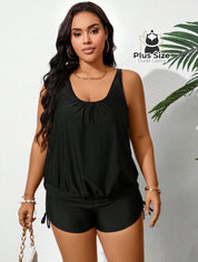 Tankini Liso Decote U E Short Com Detalhe Franzido