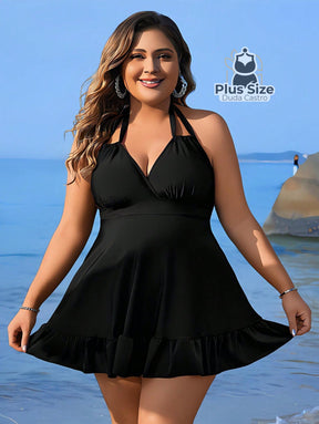 Tanquíni Halter Plus Com Babado Na Bainha