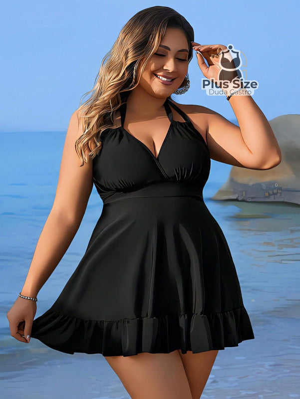 Tanquíni Halter Plus Com Babado Na Bainha