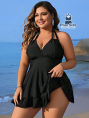Tanquíni Halter Plus Com Babado Na Bainha
