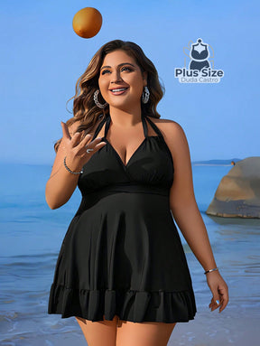 Tanquíni Halter Plus Com Babado Na Bainha