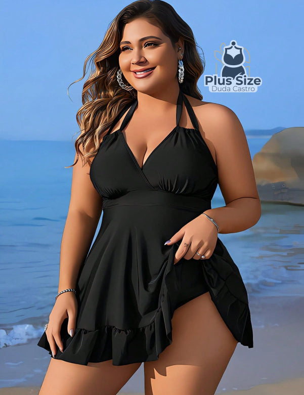 Tanquíni Halter Plus Com Babado Na Bainha G5