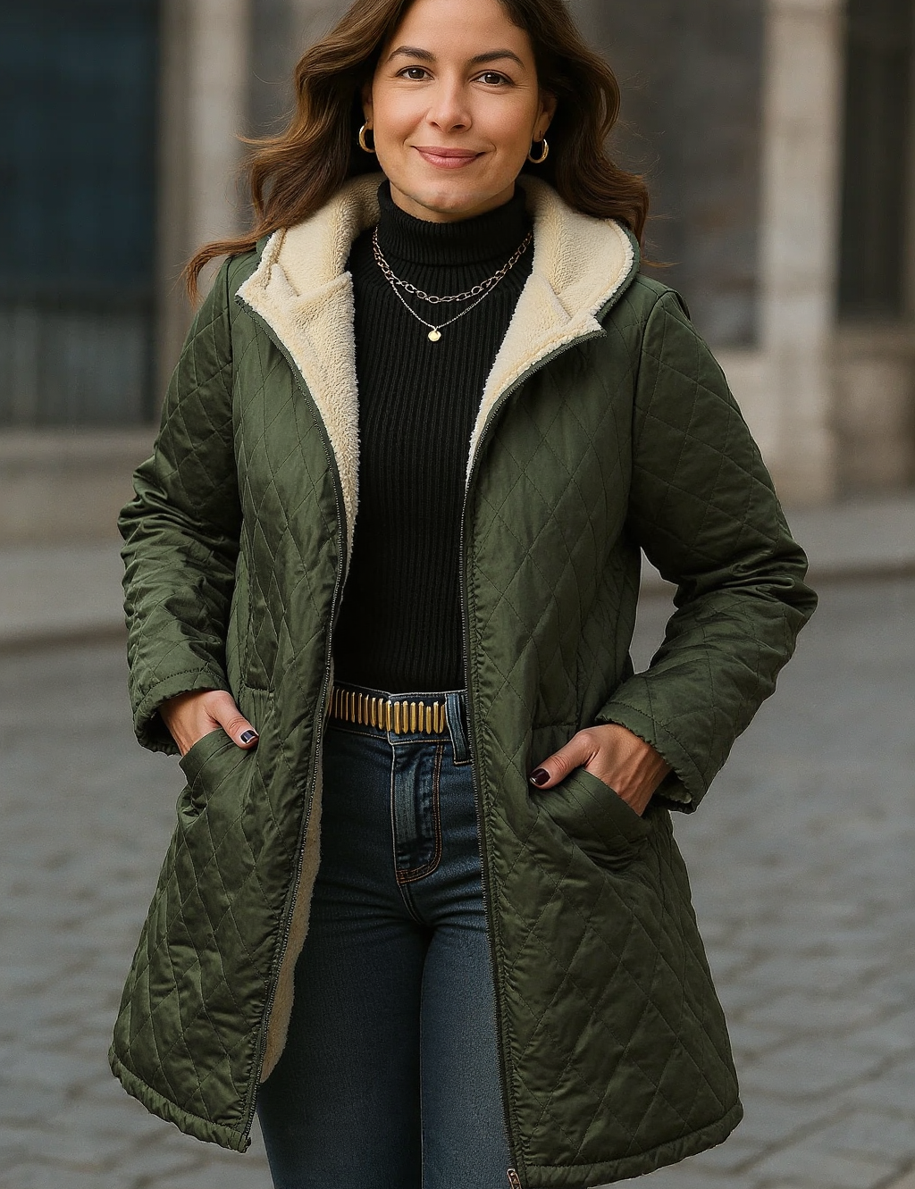 Jaqueta Acolchoada Plus Size com Capuz e Forro Fleece – Quentinha, Sofisticada e Imponente