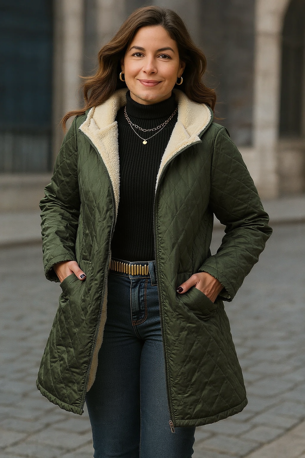 Jaqueta Acolchoada Plus Size com Capuz e Forro Fleece – Quentinha, Sofisticada e Imponente