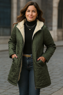 Jaqueta Acolchoada Plus Size com Capuz e Forro Fleece – Quentinha, Sofisticada e Imponente