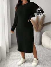 Vestido Ajustado com Fenda Lateral e Toque Macio Plus Size Várias Cores Vestido Ajustado com Fenda Lateral Plus Size