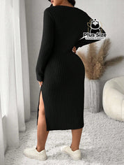 Vestido Ajustado com Fenda Lateral e Toque Macio Plus Size Várias Cores Vestido Ajustado com Fenda Lateral Plus Size
