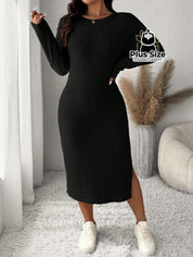 Vestido Ajustado com Fenda Lateral e Toque Macio Plus Size Várias Cores Vestido Ajustado com Fenda Lateral Plus Size