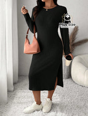 Vestido Ajustado com Fenda Lateral e Toque Macio Plus Size Várias Cores Vestido Ajustado com Fenda Lateral Plus Size