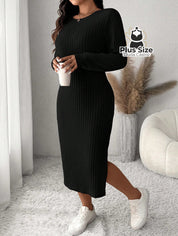 Vestido Ajustado com Fenda Lateral e Toque Macio Plus Size Várias Cores G / Preto 114 Vestido Ajustado com Fenda