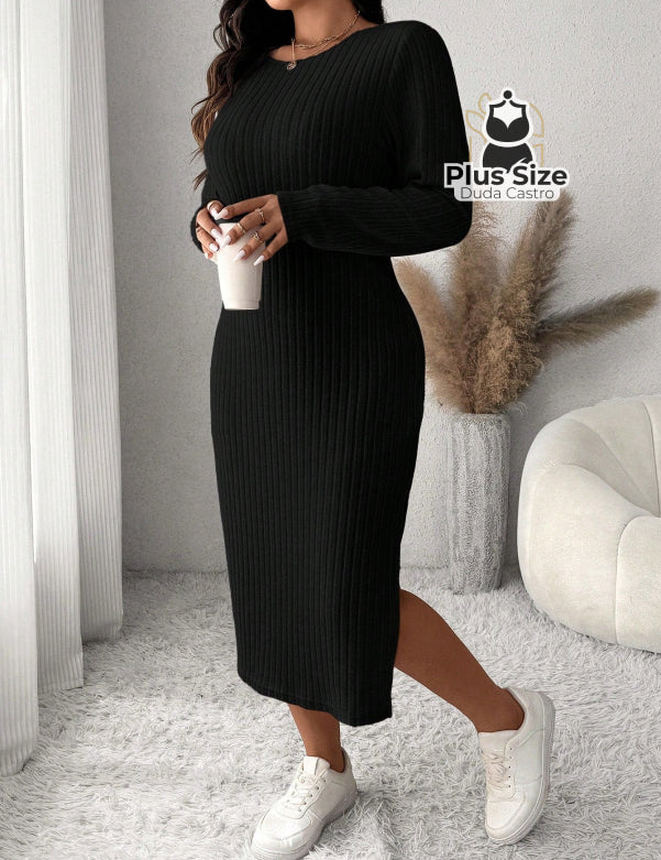  Preto 114 Vestido Ajustado com Fenda