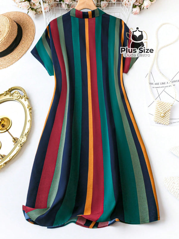 Vestido Camisa Listrada Plus Size Vestido Camisa Listrada Plus Size